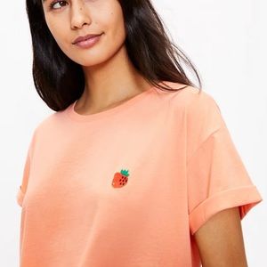 Peach embroidered strawberry shirt